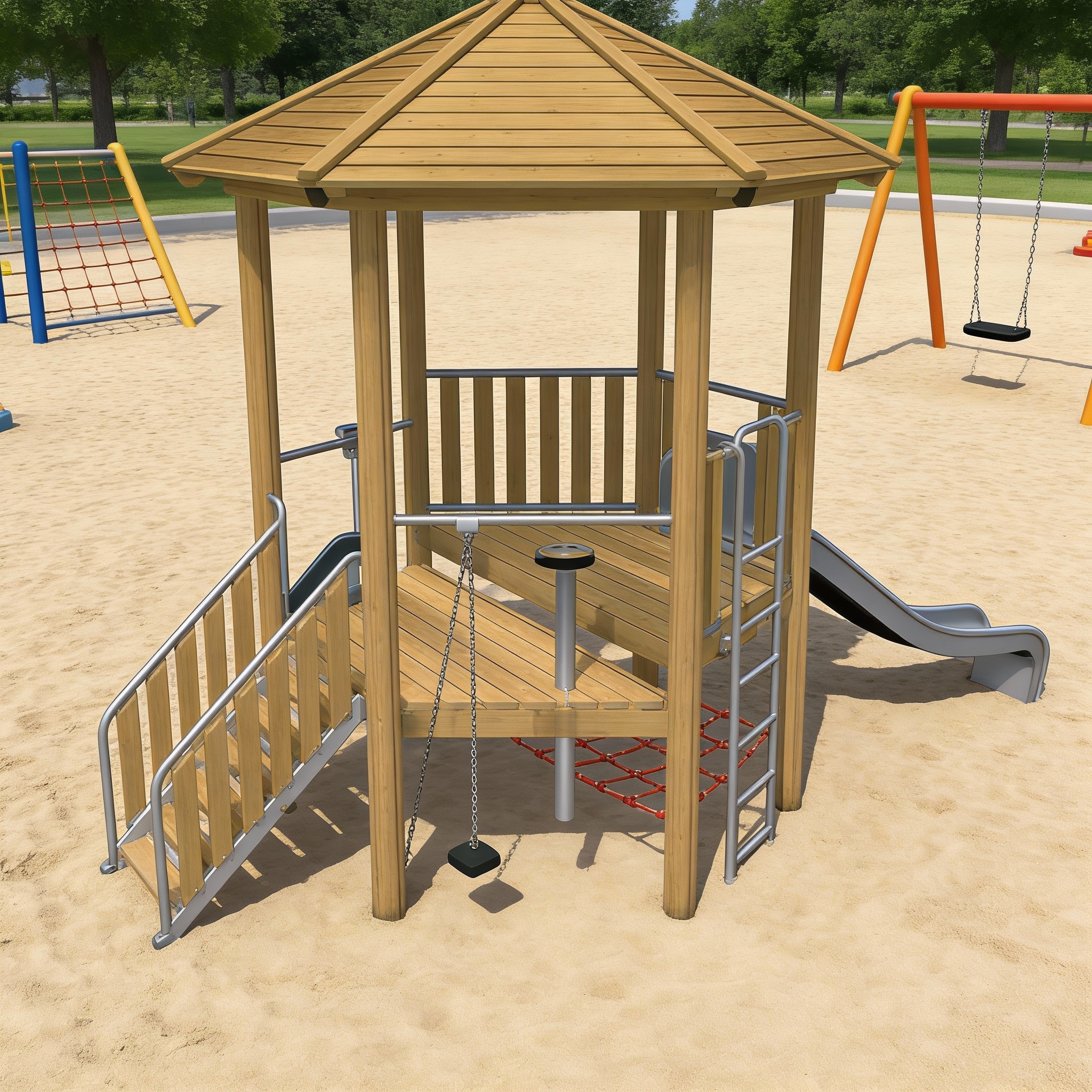 Детская площадка для игр с песком и горкой из нержавейки (малая)