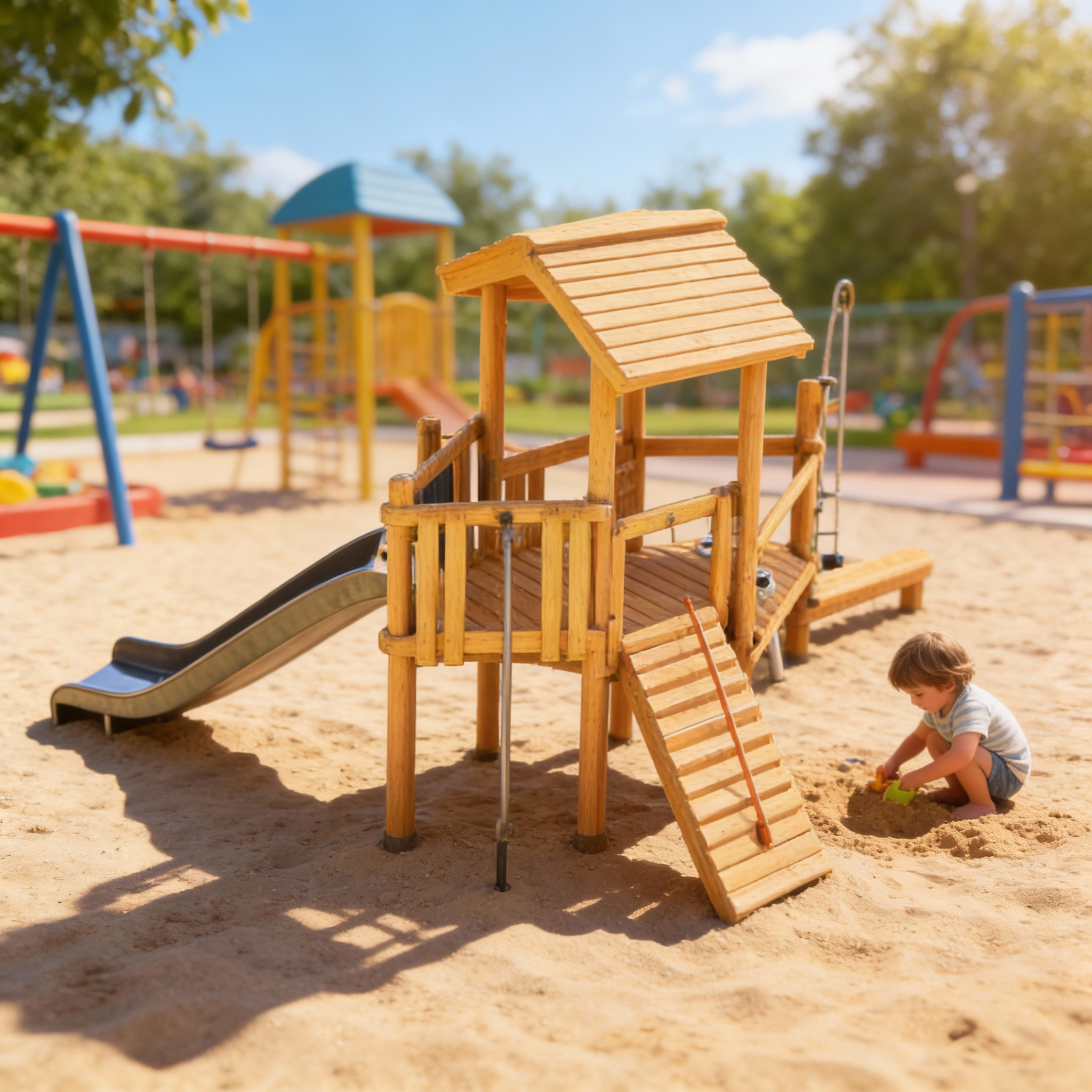 Детская площадка для игр с песком и горкой из нержавейки (средняя)