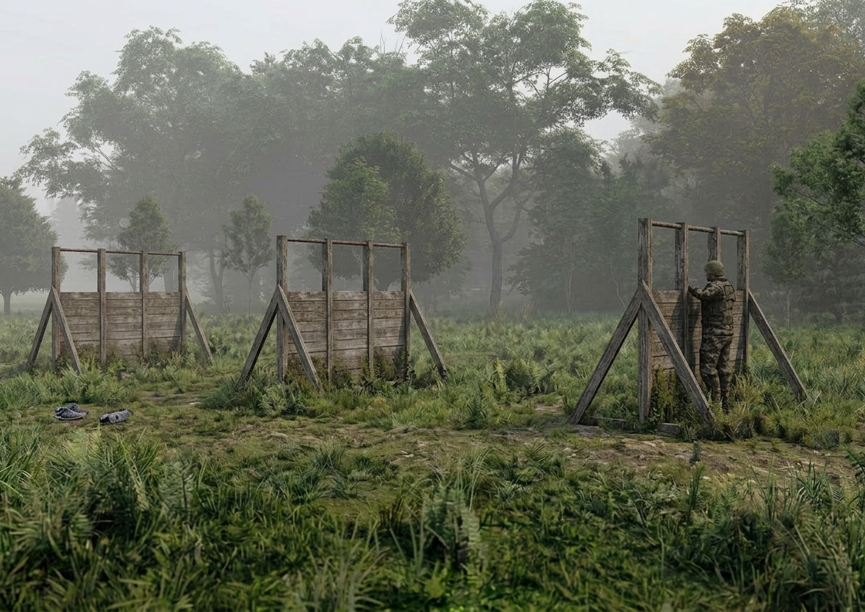 Забор с перекладинами - элемент полосы препятствий Разведчик
