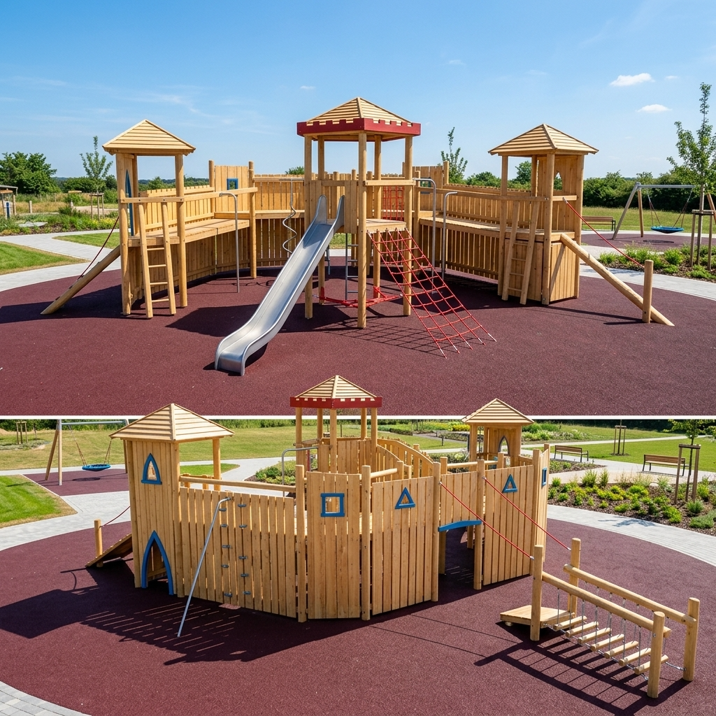 Большой деревянный замок для игр и лазания