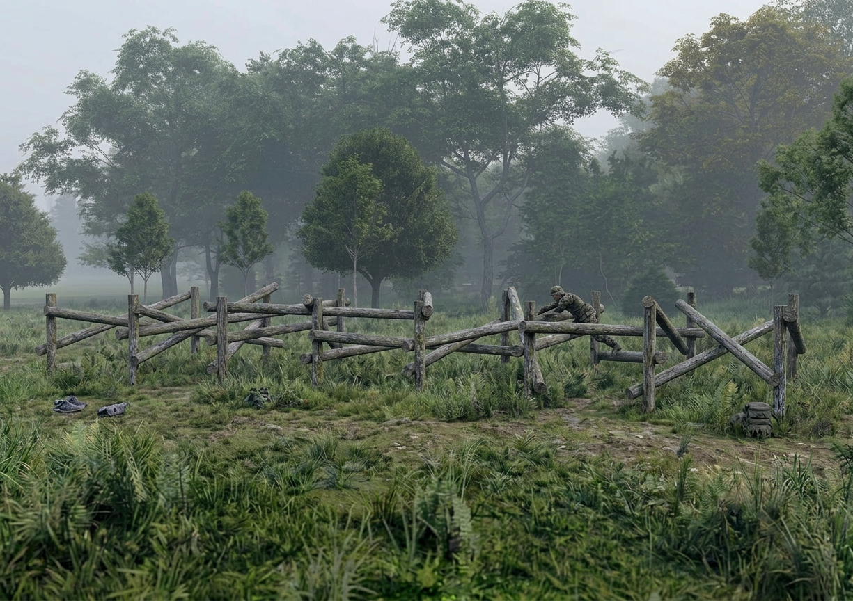 Завал из бревен - элемент полосы препятствий Разведчик