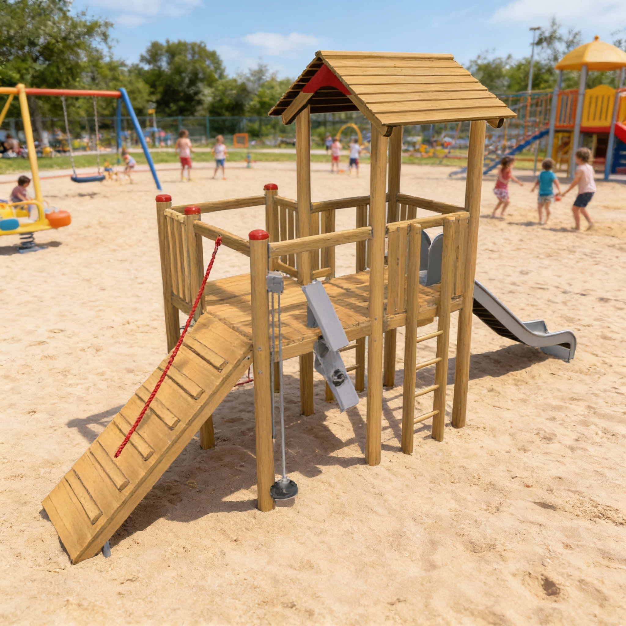 Детская площадка для игр с песком и горкой из нержавейки