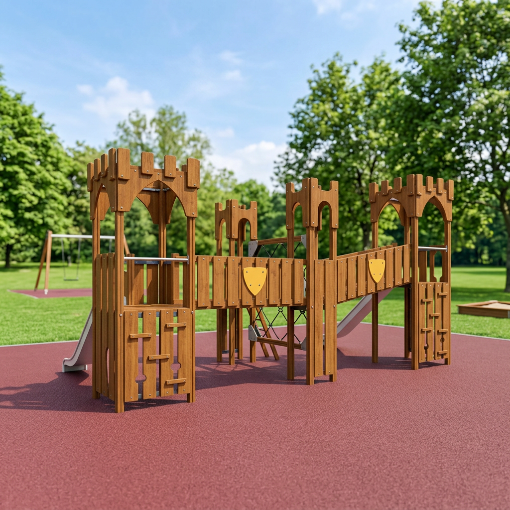 Большой деревянный трехуровневый замок