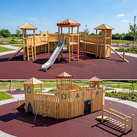 Большой деревянный замок для игр и лазания